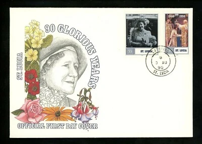 Postal History St. Lucia FDC #969-970 Royalty Queen Mother Birthday 1990 - Image 1 of 2
