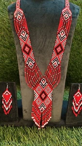 Handmade Necklace Seed Bead Boho American Style Nativ Beaded Multi Strand - Picture 1 of 2