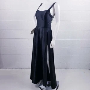 B Smart Black Satin Gown Formal Dress Prom Homecoming Open Back Front Slit Sz 9 - Picture 1 of 14