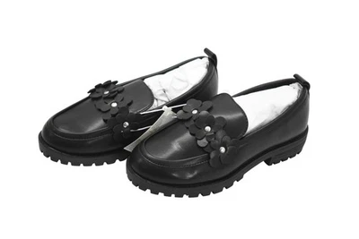 Zapatos Mocasines Niñas Talla 13 Negros Apliques Florales Sin Cordones Suela Vestido Escuela Foto 1 de 4