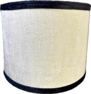 Anthropologie White & Blue Chenille Drum Lampshade with Gold Interior - Nautical - Picture 1 of 14