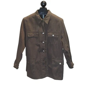 Anne Klein Denim Vintage Chore Barn Jacket Size Large Olive Brown Button Front - Picture 1 of 8
