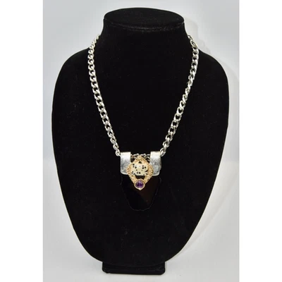 J Jansen Brutalist Onyx Gold & Silver Plated Austrian Crystal Statement Necklace - Image 1 of 4