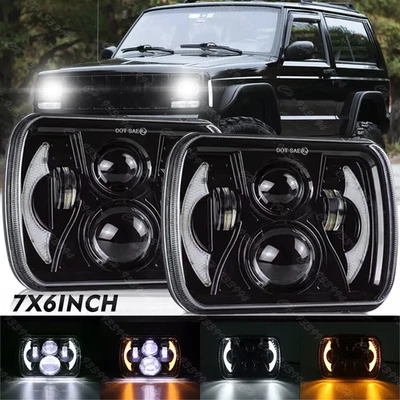 7x6" 5x7" Rectangle Hi-Lo Beam Headlights for Jeep Cherokee XJ YJ Truck - Image 1 of 4