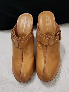 Antonio Melani Womens Pacific Studded Caramel Leather Clog Mule Wooden 8.5 - 9 - Picture 1 of 14