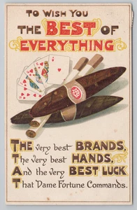 Wish You The Best Of Everything Cigars Cigarettes Smoking Playing Cards Postcard - Picture 1 of 5