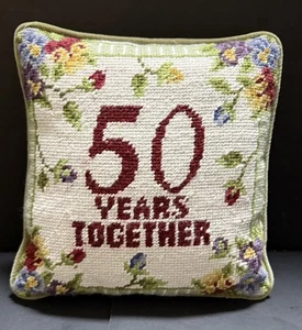 Jeté oreiller vintage 50 ans ensemble aiguille floral doré anniversaire cadeau - Photo 1/11