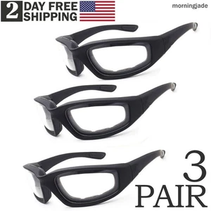 3x Chopper Padded Riding Glasses Motorcycle Sunglasses Anti UV Windproof Goggles - Picture 1 of 24