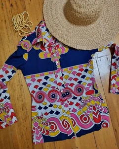Awesome 70s Vintage Shirt, XXS? Tiny Size, Groovy Mod Pattern, Handmade LOVE - Picture 1 of 7