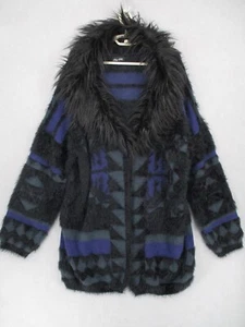 City Chic Jacket Womens 16 W Purple Black Faux Fur Knit Aztec Plus Size 70s - Picture 1 of 15