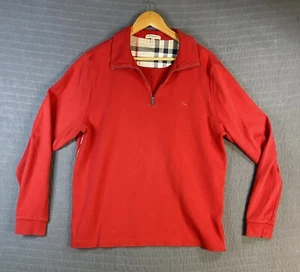 Burberry London Men's Size L Red Sweater 1/4 Zip Long Sleeve 100% Cotton - Picture 1 of 9