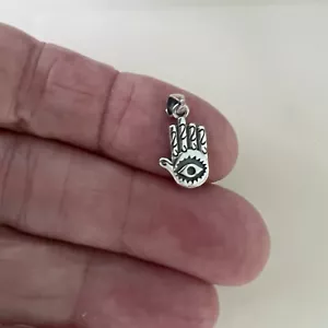 Ciondolo Hamsa con Malocchio Argento Sterling 925 Piccola Mano di Fatima, Spirituale - Foto 1 di 5