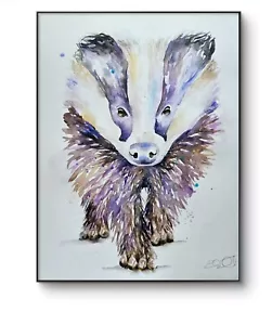 Nueva acuarela grande original firmada por Elle Smith Art of a Badger - Imagen 1 de 6