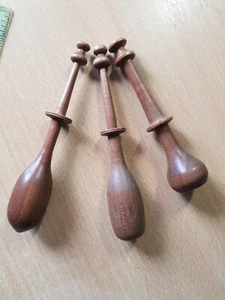 3 Vintage Lace Making Bobbins Wooden Continental Dark wood #M30 - Picture 1 of 6