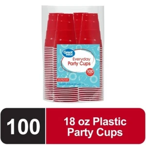 Disposable Party Cups, Red, 18 oz, 100 Count - Picture 1 of 6