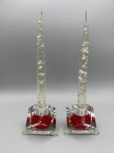 2 velas transparentes Lucite manchas plateadas de 8 pulgadas y soportes de rosas tallados a mano de acrílico - Imagen 1 de 17