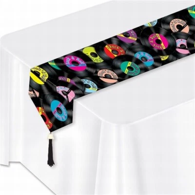 Printed Rock N Roll Record Laminated Paper Table Runner 11" x 6' Decorations - Image 1 of 3