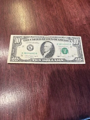 1990 $10 Ten Dollar Bill US Note K38144663A - Image 1 of 2