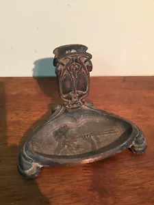 Bronce Art Nouveau. Soporte para fósforo/tubo/tarjeta. Pan player art deco - Imagen 1 de 10