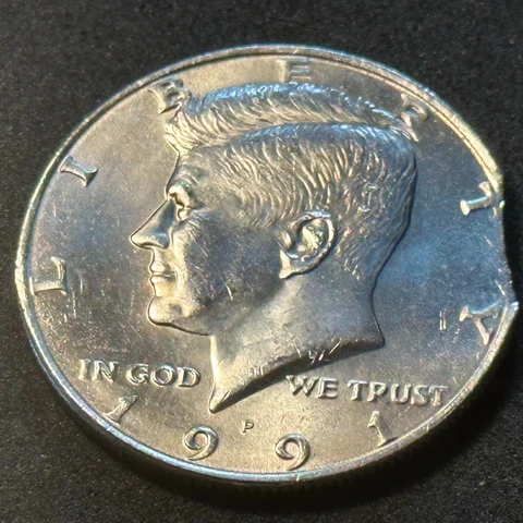 1991 P Kennedy Half Dollar Mint Error - Clipped Planchet Cover