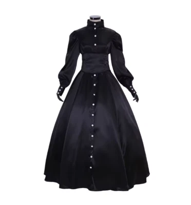 Medieval Black Mourning Wedding Dresses Renaissance Victorian Gothic Bridal Gown - Image 1 of 4