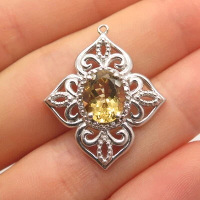 925 Sterling Silver Sai Krishna Real Diamond Accent & Citrine Gem Ornate Pendant - Image 1 of 4