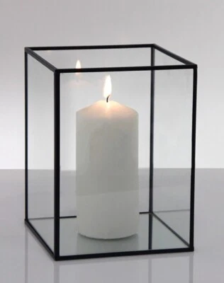 Metal Frame Glass Hurricane Candle Holder / Box. 15x15x20CM Height WeddingTable  - Image 1 of 4