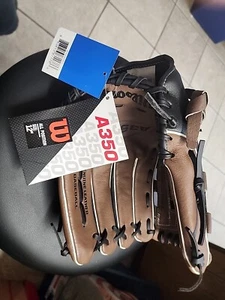 Wilson A350 Baseball Glove 12" Black Brown Genuine Leather Right Hand Throw New - Picture 1 of 9