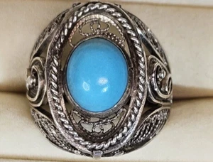 Hermoso Anillo de Plata de Ley con Piedras Preciosas Turquesa Central Talla 7 (leer) - Imagen 1 de 10