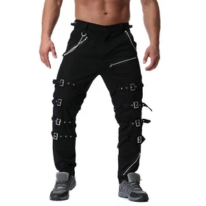 Pantalones Punk Para Hombre Hebilla Correa Cremallera Mono Algodón Carga Combate Pantalones Góticos - Imagen 1 de 7