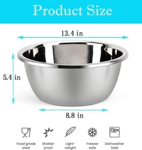 Stainless Steel Mixing Bowl, 11QT Salad Bowl, Metal Bowls,Stainless Steel Basin - Picture 1 of 8
