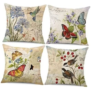 Farmhouse Pillow Covers 18x18 Set of 4 Spring Summer Throw 18 x 18-Inch Color C - Picture 1 of 8