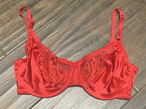 Reggiseno vintage Olga pizzo rosso liquido raso effetto bagnato lucido trasparente 34D 33194 anni 90 Y2K - Foto 1 di 5