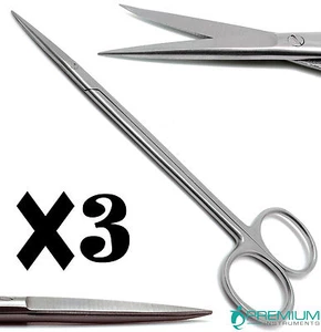 3× Kelly Scissor Straight 7" Sharp/Sharp Dental Surgical Medical ENT Instruments - Picture 1 of 11