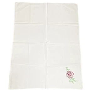 Toalla de té vintage de algodón blanca bordada diseño rosa roja 37x29" cocina - Imagen 1 de 5