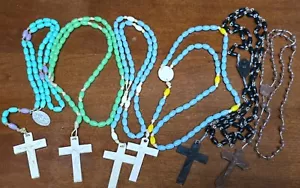 Lot Of 6 Vintage Religious Rosary Plastic Catholic Christian Meral Italy Center - Picture 1 of 17