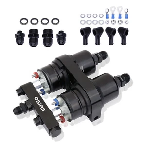 New 2x 044 High Flow External Fuel Pump + Dual Bracket & Out Manifold AN8 - Picture 1 of 4