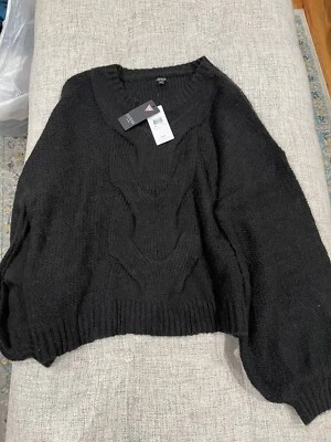 Suéter negro tejido con cable de piel sintética GUESS talla M nuevo con etiquetas Foto 1 de 4