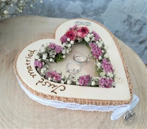 Ringkissen Ringhalter Herz Mille Fleurs Just married Holzherz für Eheringe - Bild 1 von 8
