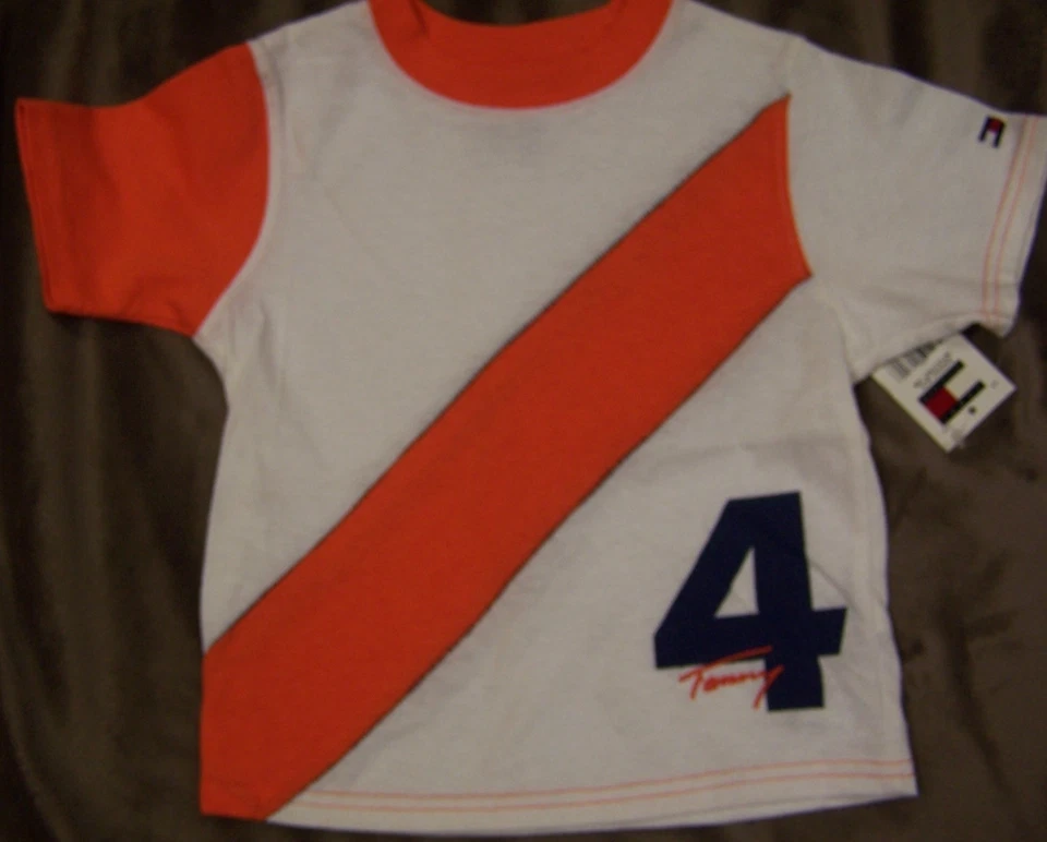 Camisa Tommy Hilfiger Blanca y Naranja O Amarilla O Verde Nueva con Etiquetas 6-12 12-18 18-24 meses Foto 1 de 1