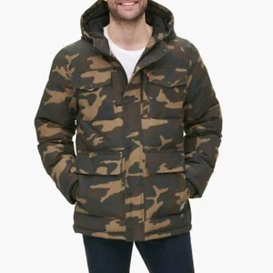 Levi’s Men's Quilted Four Pocket Parka Hoody Jacket Camouflage Size L NEW - Picture 1 of 9