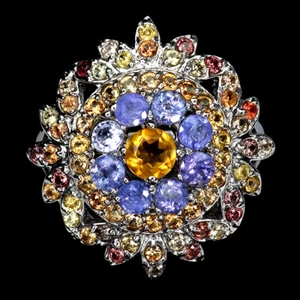 925 Sterling Silver Ring Round Citrine Sapphire Tanzanite Gemstone Jewelry 7.5 - Picture 1 of 14