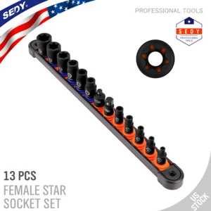 13PC Female E Torx Star Socket Set Rail E4-E20 Driver 3/8" 1/4" Impact Adapter - Picture 1 of 7