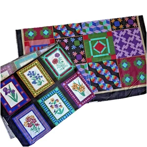 Quilt Konvolut 2 Paneele geometrisch Cheater Quilt & Blumenblöcke leuchtende Farben - Bild 1 von 9