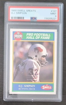 O.J. Simpson #127  1990 Swell NFL Pro Football Hall of Fame Card PSA 9 Mint Card - Image 1 of 2