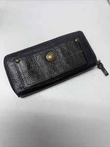 COACH Black Pebble Grain Leather Zip Around Wallet Clutch Brass Accents - Picture 1 of 8