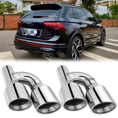 Doble 2.5" en 4" salida cuatro puntas de escape doble pared inclinada corte para VW Tiguan R-Line Foto 1 de 4