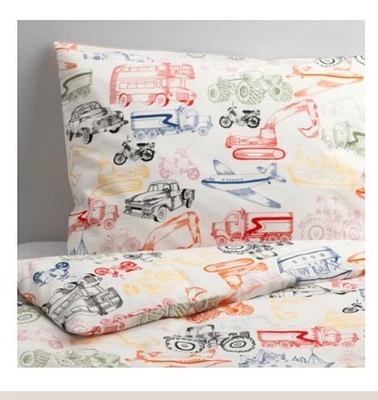 IKEA Twin Duvet 1 Pillow Case Cars Tractors Tanks Bikes Bus Truck Ljudlig NEW - Image 1 of 4