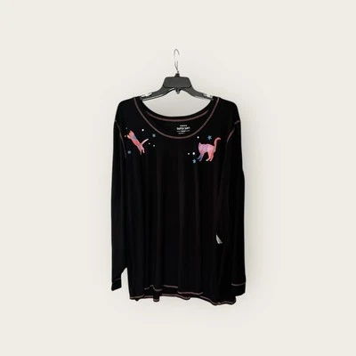 Torrid Super Soft Sleep Shirt Tee Long Sleeve Galaxy Cat Stars 5 5X 28 Black - Image 1 of 3