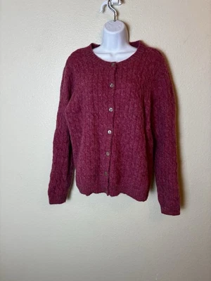Norm Thompson 100% Wool Cable Knit Cardigan Sweater L Pink Rose Vintage - Image 1 of 4